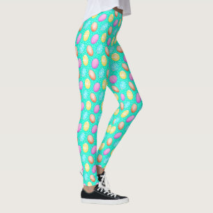 Colorful Turquoise Easter Egg Pattern-Leggings Leggings