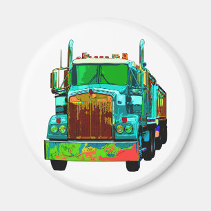 Colorful Turquoise Semi Truck Magneet
