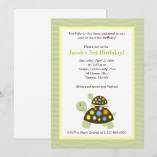 Colorful Turtles 5x7 Birthday Invitation - Green Kaart
