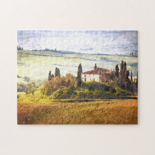 Colorful Tuscany Hills Scenic Landscape Watercolor Legpuzzel