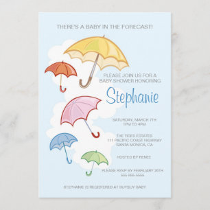 Colorful Umbrellas Baby shower Invitation Kaart