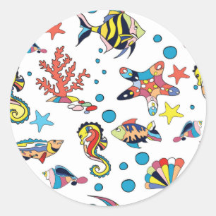 Colorful Underwater Zee Life Patroon Ronde Sticker