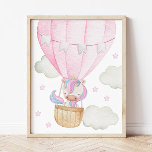 Colorful Unicorn, Air Balloon, Stars, Girl Nursery Foto Afdruk