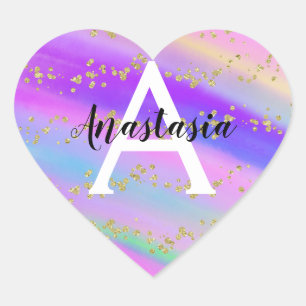 Colorful Unicorn Rainbow Gold Glitter Monogram Hart Sticker