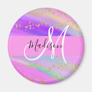 Colorful Unicorn Rainbow Gold Glitter Monogram Magneet
