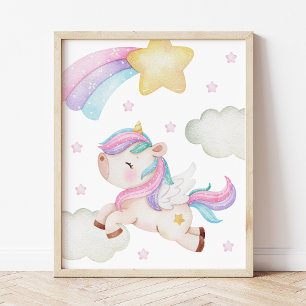 Colorful Unicorn, Rainbow, Stars, Girl Nursery Foto Afdruk