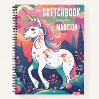 Colorful Unicorn Sketchbook met naam Notitieboek