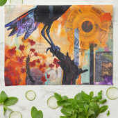 Colorful Unique Crow Collage Theedoek (Gevouwen)