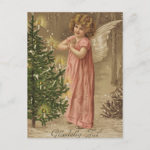 Colorful vintage pink Christmas angel card Feestdagenkaart
