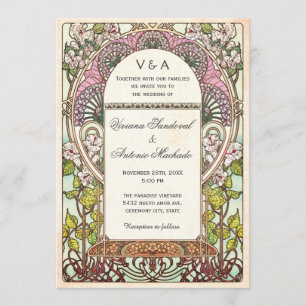 Colorful Vintage Wedding Invitations Art Nouveau