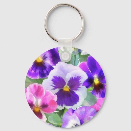 Colorful Violets Pansy Flower Pattern Sleutelhanger (Voorkant)