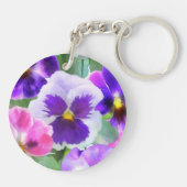Colorful Violets Pansy Flower Pattern Sleutelhanger (Achterkant)
