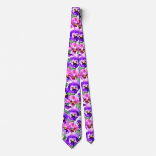 Colorful Violets Pansy Flower Pattern Stropdas (Voorkant)