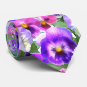 Colorful Violets Pansy Flower Pattern Stropdas (Opgerold)