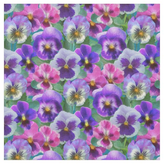 Colorful Violets Pansy Flowers Pattern Stof (Close Up)