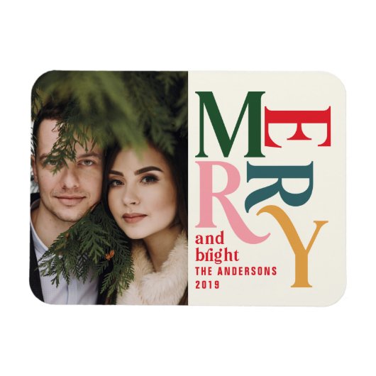 Colorful  vrolijk kerstbericht magneet (Horizontaal)