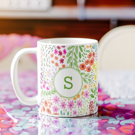 Colorful Watercolor Flower Pattern Spring Monogram Koffiemok