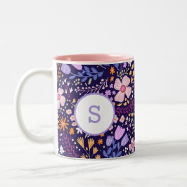 Colorful Watercolor Flower Pattern Spring Monogram Tweekleurige Koffiemok