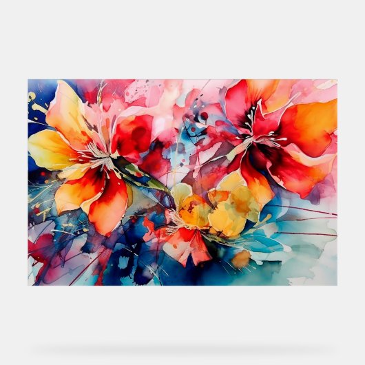 Colorful Watercolor Flowers Vibrant Art Acryl Bord (Voorkant)
