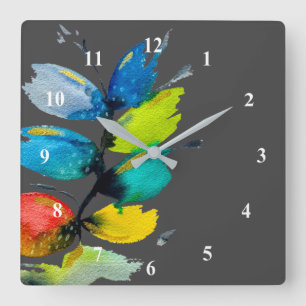 Colorful watercolor loose abstract floral vierkante klok