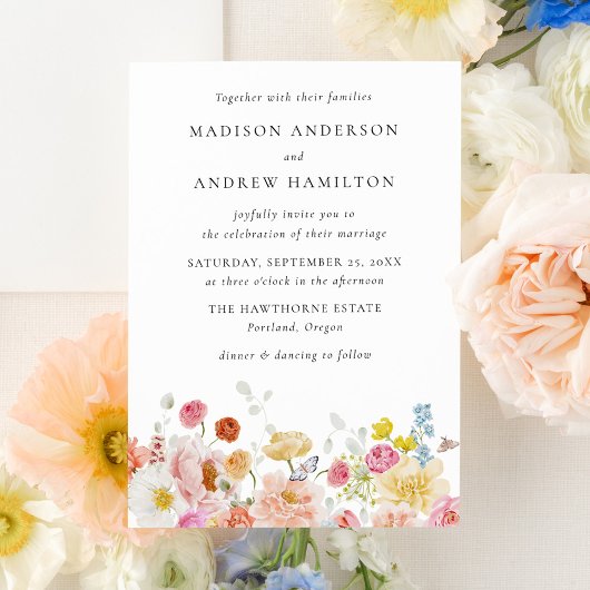 Colorful Watercolor Wildflower Wedding Invitation