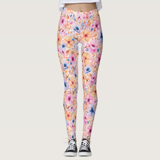 Colorful Watercolor Wildflowers Floral Pattern Leggings (Voorkant)