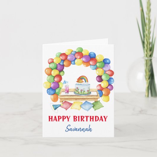 Colorful Waterverf Birthday-ballonnen Kaart (Voorkant)