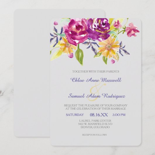 Colorful Waterverf Bouquet Wedding Kaart (Voorkant / Achterkant)