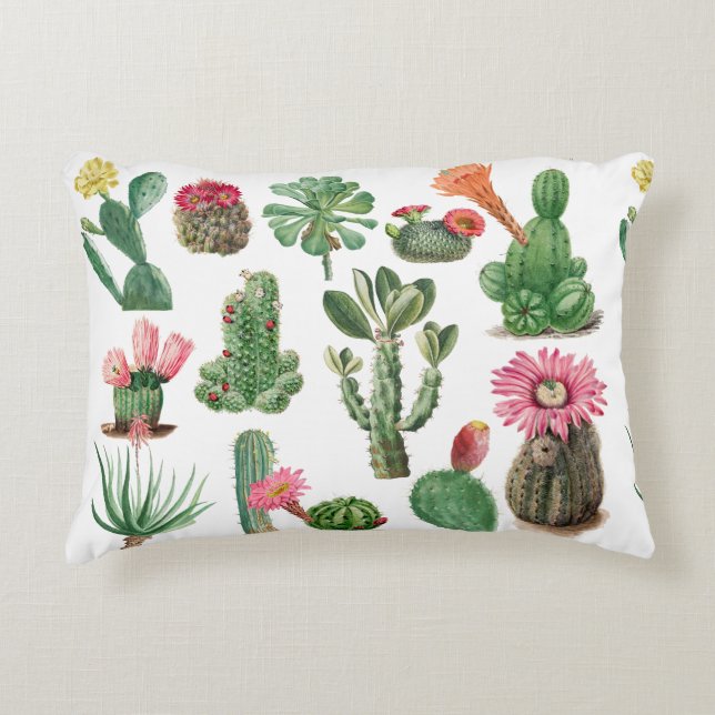 Colorful Waterverf Cactus & Succulents Flowers Accent Kussen (Voorkant)