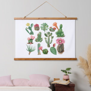 Colorful Waterverf Cactus & Succulents Flowers Hangend Wandkleed