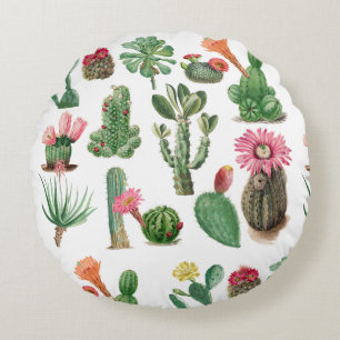 Colorful Waterverf Cactus & Succulents Flowers Rond Kussen