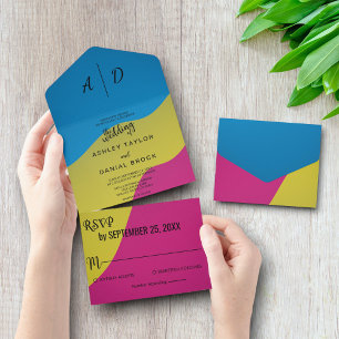 Colorful waterverf chic All in One Wedding Invite Uitnodiging