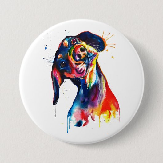 Colorful Waterverf Dachshund Button (Voorkant)