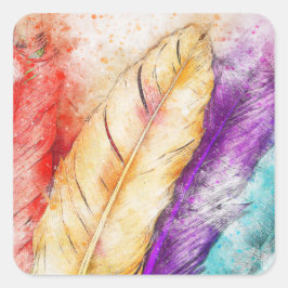 Colorful Waterverf Feathers Vierkante Sticker