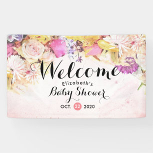 Colorful Waterverf Flowers Baby shower Welkom Spandoek