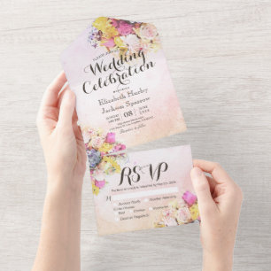 Colorful Waterverf Flowers Botanical Wedding RSVP All In One Uitnodiging