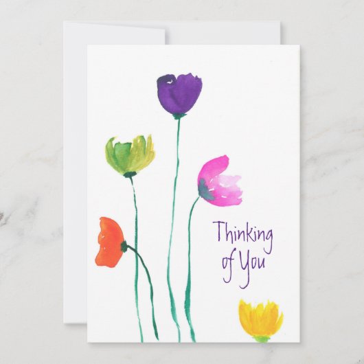 Colorful Waterverf Flowers Denking of You Card Bedankkaart (Voorkant)