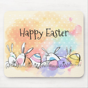 Colorful Waterverf Happy Easter   Mousepad Muismat