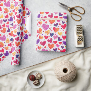 Colorful Waterverf Hearts Patroon Cadeaupapier
