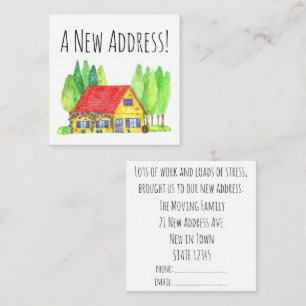 Colorful waterverf house New address card Informatiekaartje