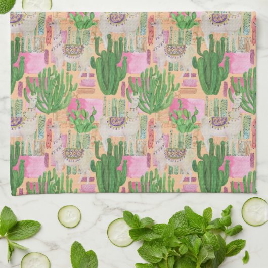 Colorful Waterverf Llama Pattern Theedoek (Gevouwen)