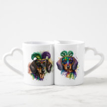 COLORFUL WATERVERF MARDI GRAS DACHSHUND DOGS