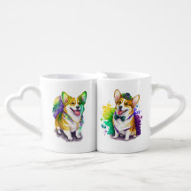 COLORFUL WATERVERF MARDI GRAS PEMBROKE CORGIS