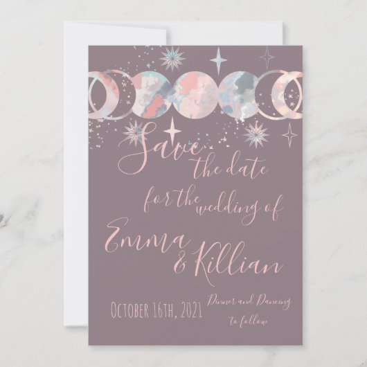 Colorful Waterverf Moons Save The Date (Voorkant)