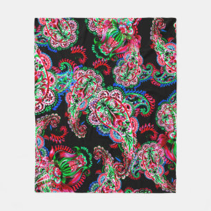 Colorful waterverf paisley floral illustration pa fleece deken