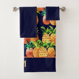 Colorful Waterverf Pineappelpatroon op Navy Blue Bad Handdoek