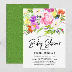 Colorful Waterverf Spring Blooms Baby shower Kaart