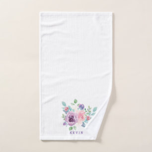 Colorful Waterverven Flowers Bouquet Monogram Bad Handdoek
