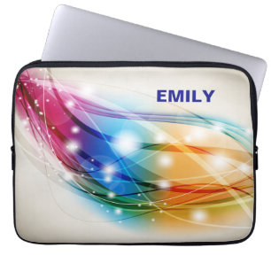 Colorful Waves Beige Background Monogram Laptop Sleeve