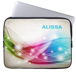 Colorful Waves Beige Background Monogram Laptop Sleeve